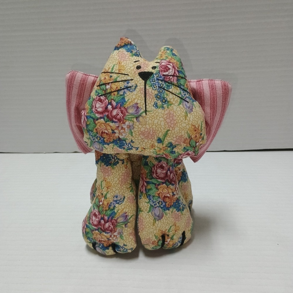 Handmade Fabric Plush Kitten Cat With Bow Shelf Sitter